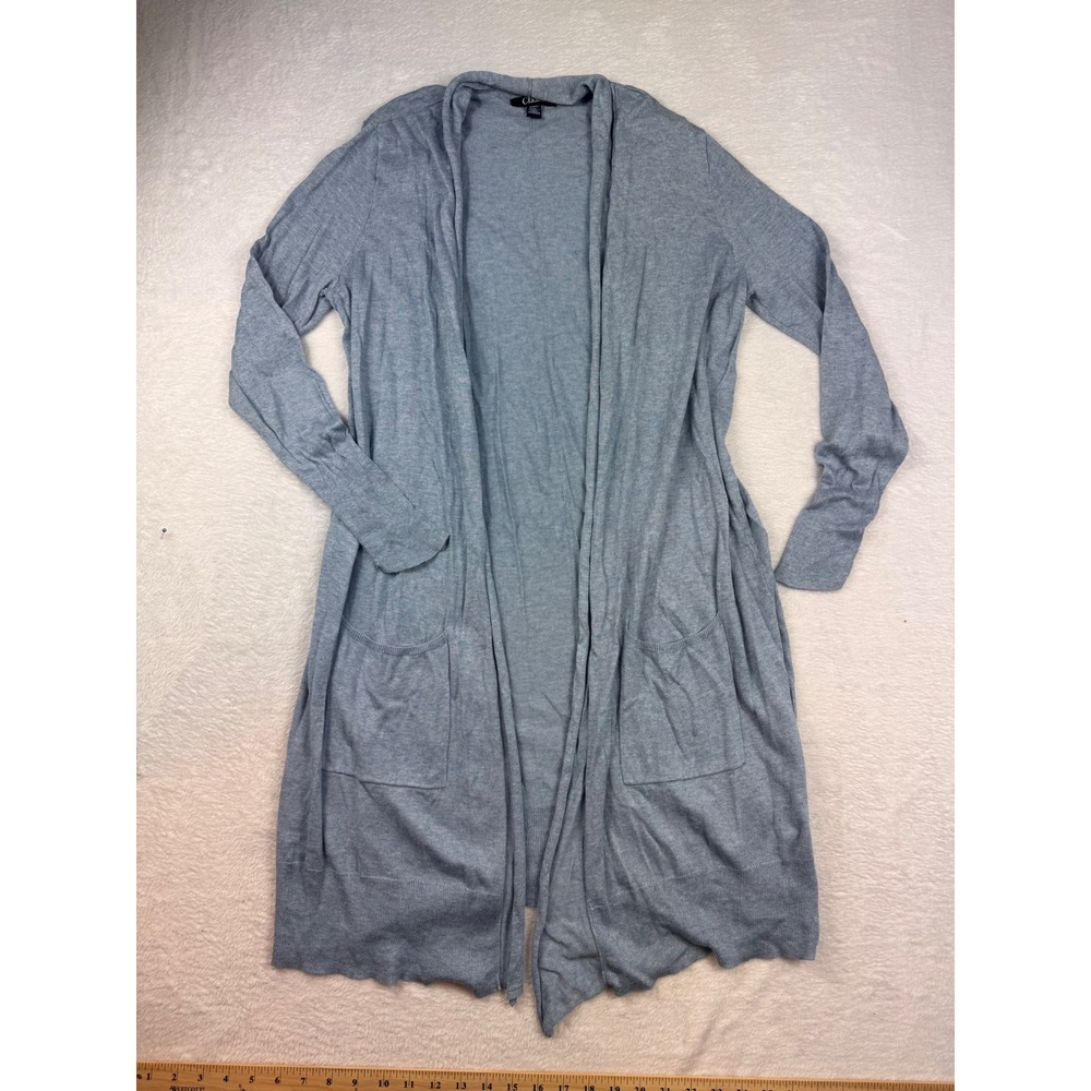 Chaps Womens Light Blue Cotton Modal Open Front Longline Cardigan Sweater Small